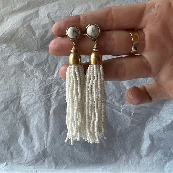 Stella & Dot Gita beaded Tassel earrings white and gold - Picture 7 of 11
